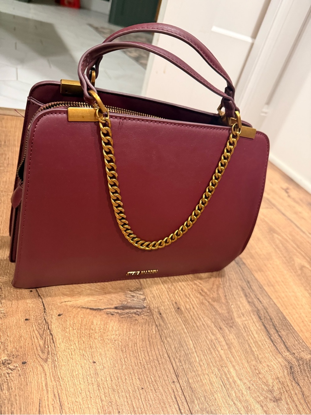 Steve Madden Wine Satchel with Gold Chain Detail